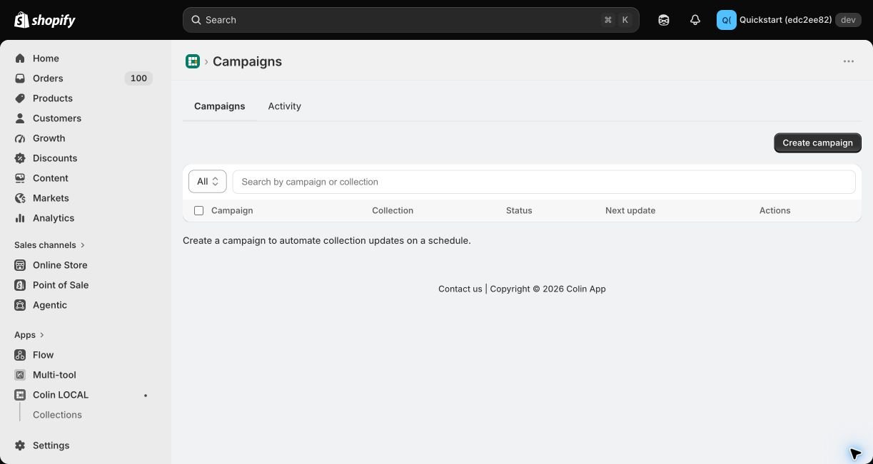 Colin Campaigns workspace for scheduled collection work
